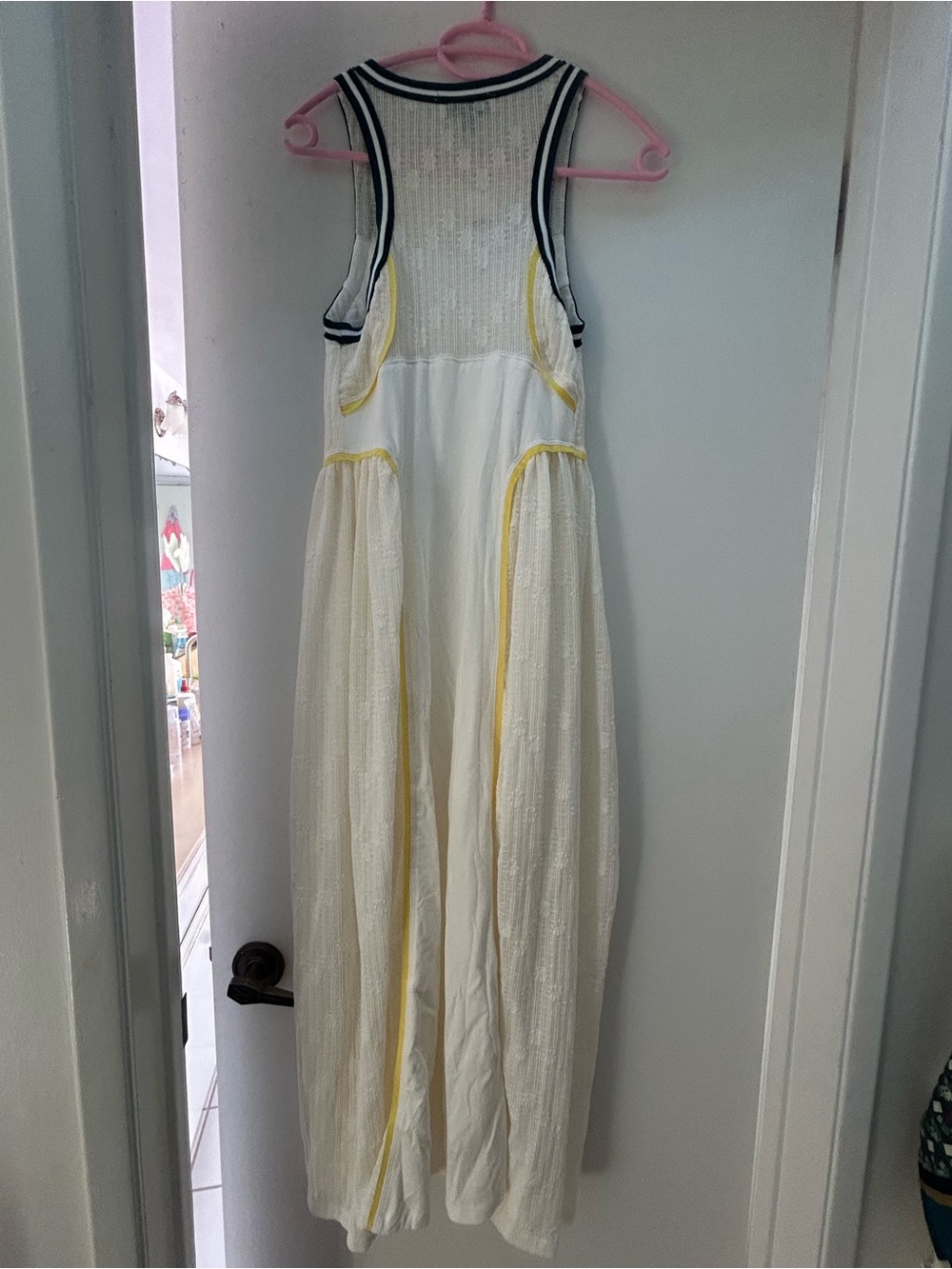 Anthropologie White Dress with Yellow Piping and Black Trim - Picture 3 of 4